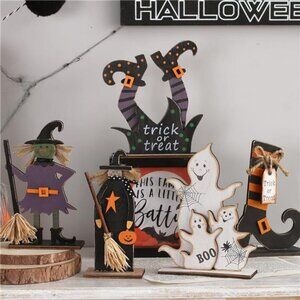 5pcs Halloween Wooden Decorations, Halloween Tabletop Centerpiece